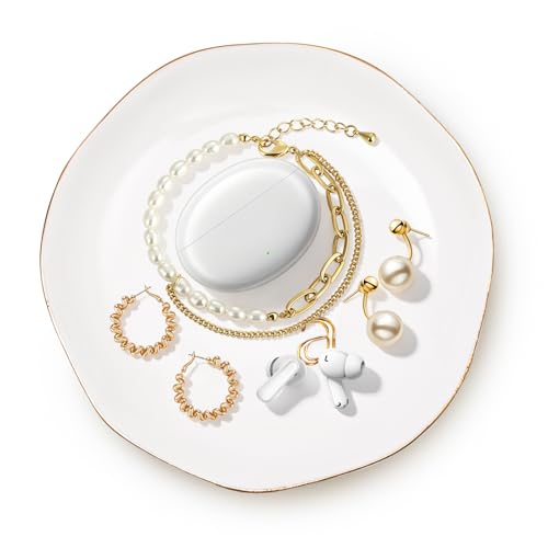 Ceramic Jewelry Tray,Decorative Trinket Dish for Room Decor,Birthday Valentine's Day Mother's Day Graduation Christmas Personalized Gift for Women, 4.75", Gold Rim,Engraved Initial m - color: Gold-m