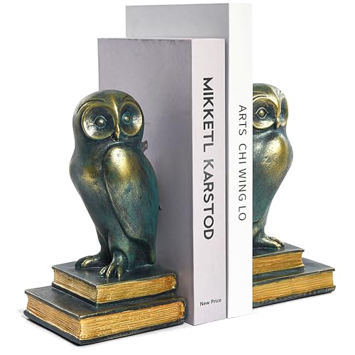 Book Ends for Shelves, Owl Decorative Bookends Bronze Bird Book Stopper Unique Kids Book Holders with Anti-Slip Base Luxurious Bookends for Kids Rooms Office Home Decor(Bronze) - color: Owl-bronze
