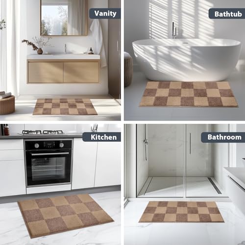 Bathroom Rugs, 24" x 36" Soft Bath Rugs, Checkered Grayish Brown & Coffee - color: Checkered-grayish Brown & Coffee, size: 24" X 36"