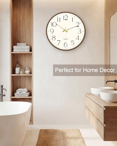 2 Pack 14 Inch Wall Clock, Silent Analog Clock Battery Operated - color: Brown Wood Grain, size: 14In-2Pcs