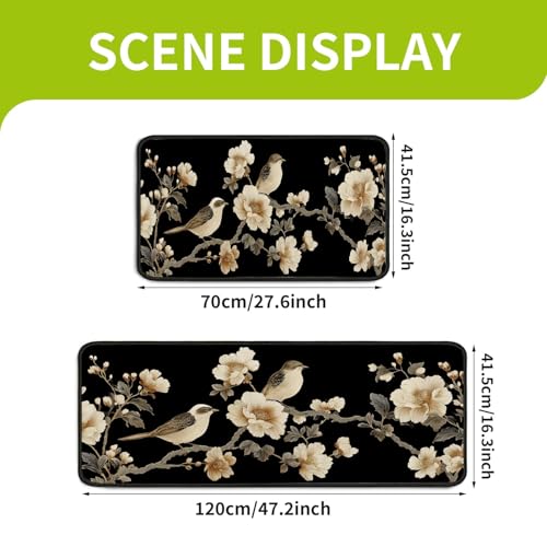 Classic Kitchen Mats for Floor, 2-Piece Non-Slip Kitchen Rugs - color: Birds and Flowers