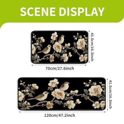 Classic Kitchen Mats for Floor, 2-Piece Non-Slip Kitchen Rugs - color: Birds and Flowers