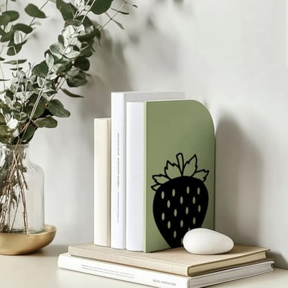 Peacoblue 5.3"x4.3"x6.1" Metal Bookends, Heavy Duty Book Ends for Shelves - style: Strawberry