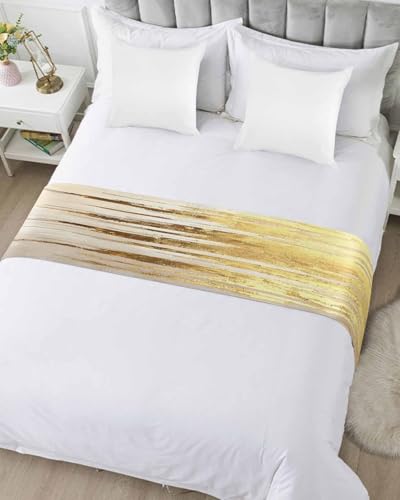 Abstract Gold Bed Runner Scarf King Size, Modern Brush Luxury Strokes Artwork Luxury Bed Throw Runners & Scarves for Twin Full Queen King Foot of Bed, Bedroom Hotel Wedding Room Decoration, 94"x20" - size: 94x20in,240x50cm