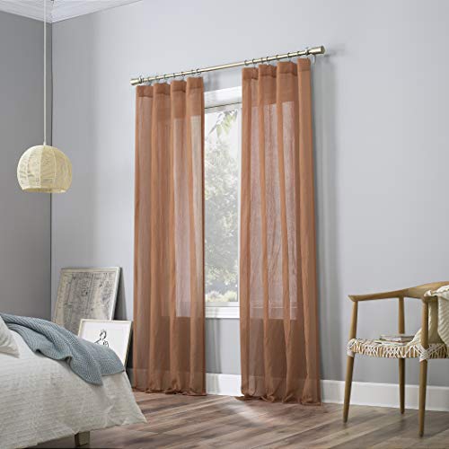 No. 918 Genevieve 2-Pack Linen Weave Sheer Semi-Sheer Rod Pocket Curtain Panel Pair, Sienna, 50" W x 96" L (2 Panels) - color: Sienna, size: 50"W x 96"L (Pack of 2)