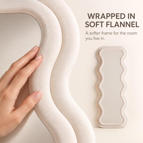 BOJOY Full Length Mirror 63"x24", Irregular Wavy Arched Floor Mirror, Standing Hanging or Leaning Wall Decor for Bedroom, Flannel Wrapped Wooden Frame, White - color: White