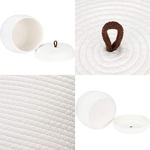 Sea Team Round Woven Cotton Rope Storage Basket with Lid, White - color: White, size: Small
