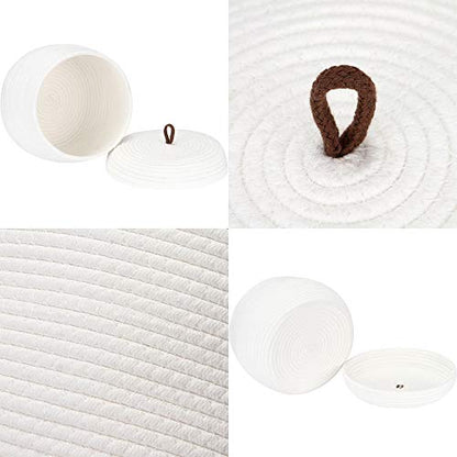 Sea Team Round Woven Cotton Rope Storage Basket with Lid, White - color: White, size: Small