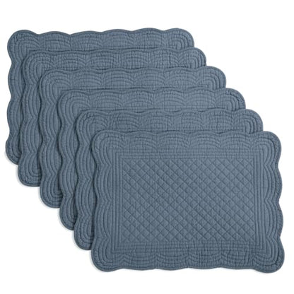 HOMBYS Quilted Placemats Set of 6 Washable-13x18 inches Rectangular Placemats for Kitchen Table-100% Cotton Fabric Rectangular Table Mats, (Blue) - color: Blue