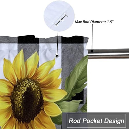 Sunflowers Valance Curtains 2 Pack Buffalo Plaid Spring Summer Valance for Kitchen Windows Bathroom Living Room Bedroom Window Treatment Valances 54x18 inch - color: Sunflowers