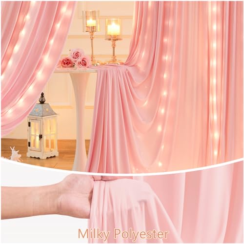 10 x 10 Dusty Pink Backdrop Curtains with Light String for Party - color: Dusty Pink, size: W5' x H10'(2 panels)