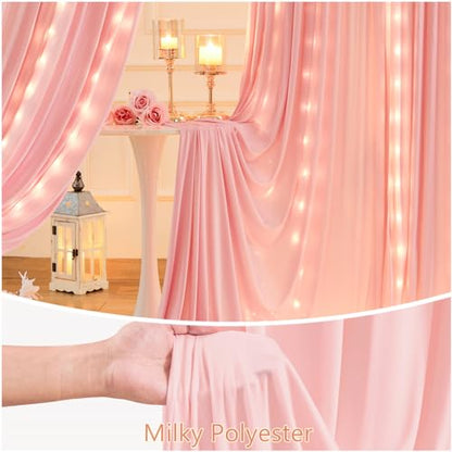 10 x 10 Dusty Pink Backdrop Curtains with Light String for Party - color: Dusty Pink, size: W5' x H10'(2 panels)