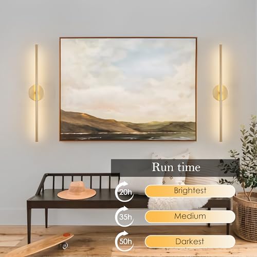 KARTOOSH Battery Operated Wall Sconces Set of Two Wireless Wall Lights - color: Gold, size: 28.3 Inches