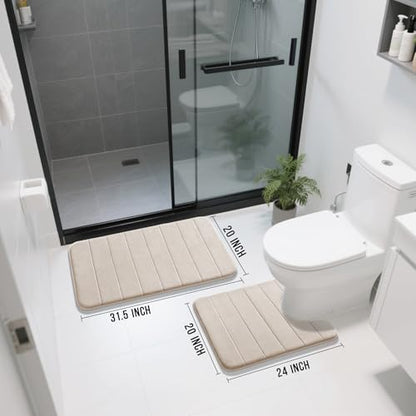 Yimobra Memory Foam Bathroom Mat Set, 31.5 x 20 & 24 x 20 in, Beige - color: Beige, size: 31.5x20+24x20 Inch