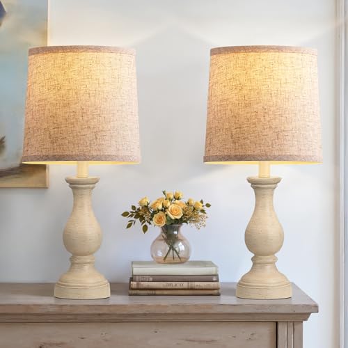 22" Farmhouse Table Lamps Set of 2, Rustic Bedside Lamps for Bedroom - color: H. Antique Yellow