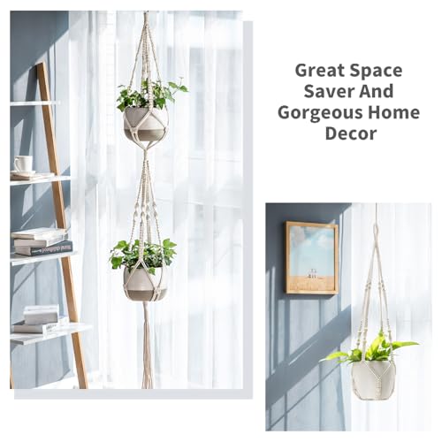 Mkono Macrame Plant Hangers Indoor Set of 4 Hanging Planter Basket Ivory - color: Ivory
