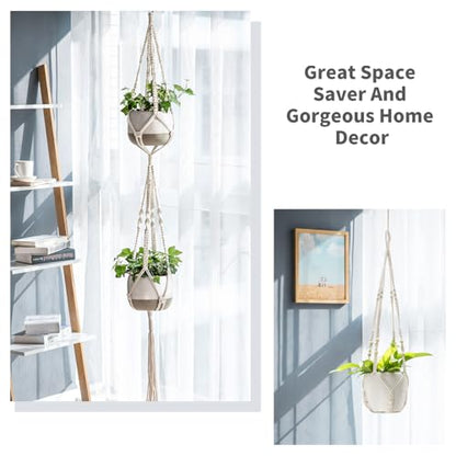 Mkono Macrame Plant Hangers Indoor Set of 4 Hanging Planter Basket Ivory - color: Ivory