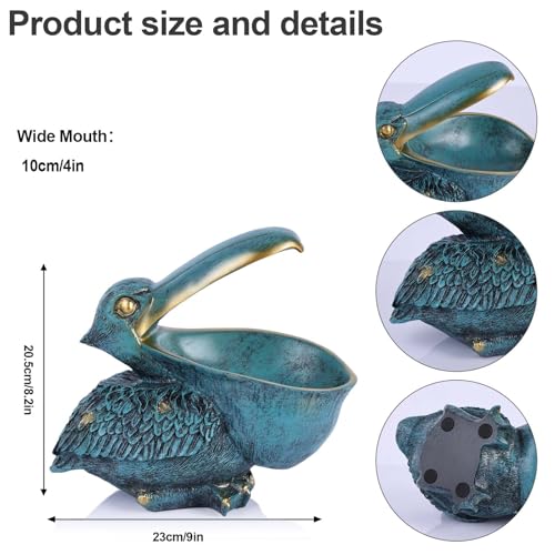 Pelican Key Holder Statues,Fun Animal Hippo Candy Dish,Candy Dish for Office Desk Unique,Modern Key Holder for Pelican Figurine,Suitability Desk candy bowl and Entry Table Decor Items((Green - color: Green