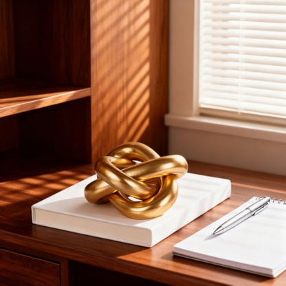 Gold Knot Decor for Coffee Table, Decorative Knot Sculpture Resin Chain Link, Gold Coffee Table Decor Modern Shelf Decor for Living Room, Fireplace Mantel, Entryway Table, Bookshelf Office Desk Accent