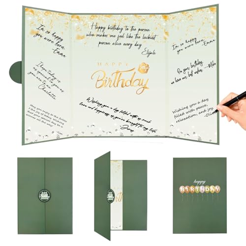 Crenics Green and Gold Birthday Guest Sign in Book Alternative 18" x 12" - color: Green & Gold
