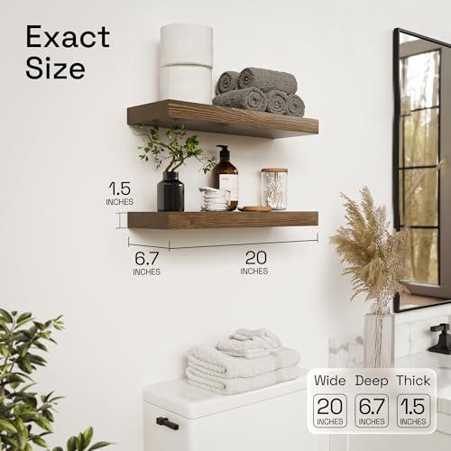 Solid Wood Floating Shelves for Wall 20 Inch Walnut, Wooden Bathroom Shelf - color: Walnut, size: 20 Inch