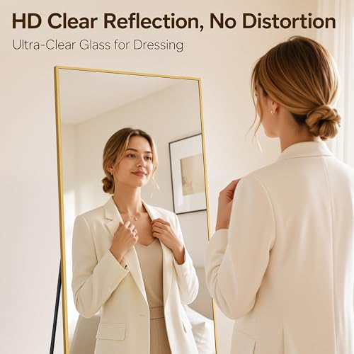 Antok Full Length Mirror, 58"x21" Floor Mirror with Stand, Gold, Rect - color: Gold (Rect), size: 58"L x 21"W