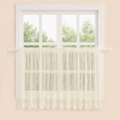 Molaxhome Kitchen Curtains Valance Beige Lace Floral Semi Sheer Curtain - color: Beige, size: 54"W x 35"L (Pack of 1)
