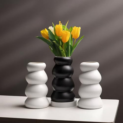 BosilunLife Ceramic Vase with Stacked Bubble Design - color: Black