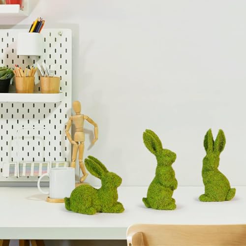 Easter Bunny Decorations,Resin Moss Bunny Figurine Features Larger Ears,Garden Artificial Moss Rabbit Easter Décor Easter Party Favors Gifts - size: Small big ears 3PCS