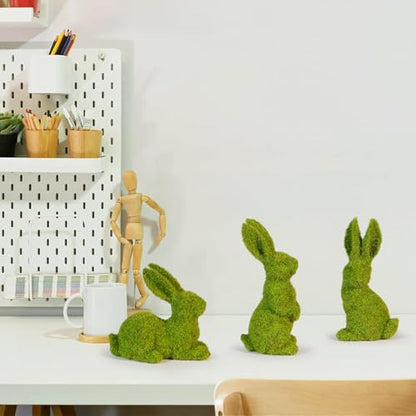 Easter Bunny Decorations,Resin Moss Bunny Figurine Features Larger Ears,Garden Artificial Moss Rabbit Easter Décor Easter Party Favors Gifts - size: Small big ears 3PCS
