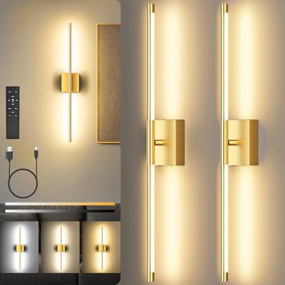 10000mAh Battery Operated Wall Sconces Set of 2, Gold-29Inch - color: Gold
