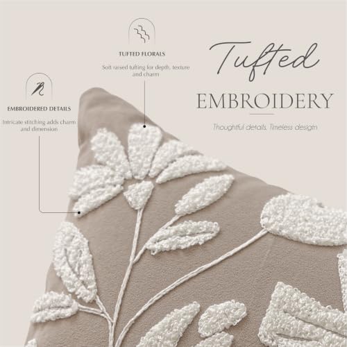 BlissBlush Decorative Lumbar Pillow Cover 12x20, Light Taupe Accent Velvet Throw Pillowcase for Couch Sofa Living Room, Floral Tufted Rectangular Cushion, Cover Only - color: Light Taupe, size: 20" x 12" (Pack of 1)