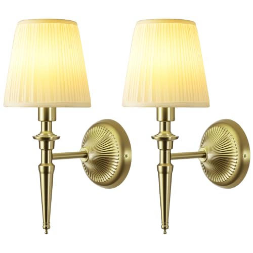 Battery Operated Wall Sconces Set of 2, Wireless Wall Lights with 12 RGB Colors and 3CCT Dimmable, Small Fabric LED Wall Lamps for Bedroom, Living Room, Hallway, Brass - color: Brass