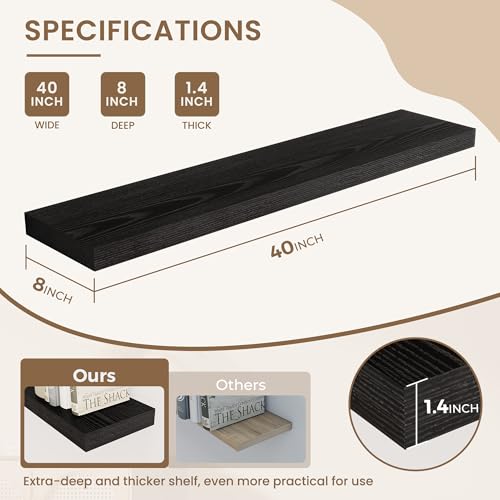 Dreamland 40 Inches Wall Mounted Wood Floating Shelves, Black, 2 Pack - color: Black, size: 40in