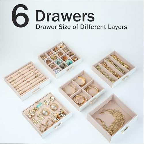 BOOVO Clear Lid Jewelry Box,Big 6 Layers Jewelry Organizer (White, 6 Layer) - color: White, size: 6 Layer