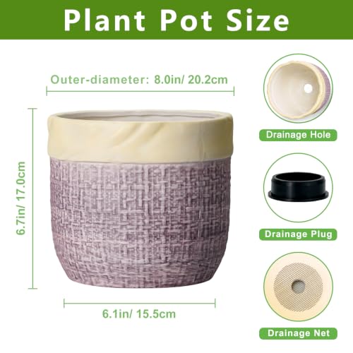 8 Inch Plant Pot, Ceramic Planter, Round Pot for Plants, Purple - color: Purple, size: 8 Inch