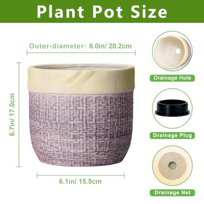 8 Inch Plant Pot, Ceramic Planter, Round Pot for Plants, Purple - color: Purple, size: 8 Inch