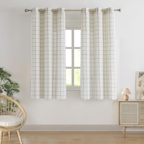 72 Inch Buffalo Plaid Semi Sheer Curtain Panels for Bedroom - color: Plaid Beige/Dusty Blue, size: 40"W x 72"L (Pack of 2)