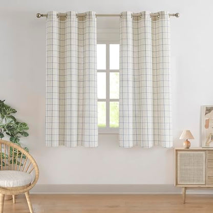 72 Inch Buffalo Plaid Semi Sheer Curtain Panels for Bedroom - color: Plaid Beige/Dusty Blue, size: 40"W x 72"L (Pack of 2)