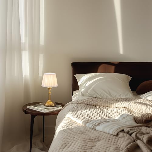 KDG Gold Cordless Table Lamps Set of 2, Beige Fabric Shade Small Desk Lamp - color: Gold + White Lampshde (2 Pack)