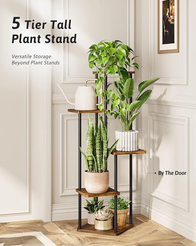 GENTINGBRO Tall Plant Stand Indoor 5 Tiered Plant Shelf - color: Brown Oak 5 Tier