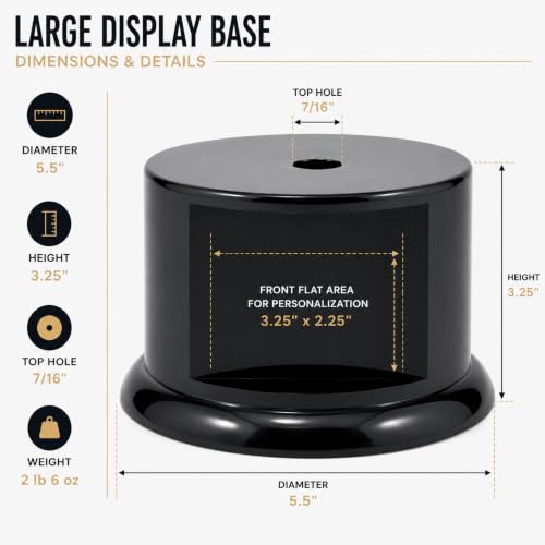 Premium Black Gloss Display Pedestal Base – Weighted Round Stand for Trophies, Figurines & Crafts - size: Large