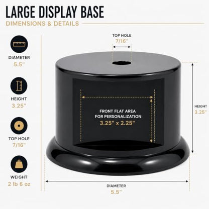 Premium Black Gloss Display Pedestal Base – Weighted Round Stand for Trophies, Figurines & Crafts - size: Large