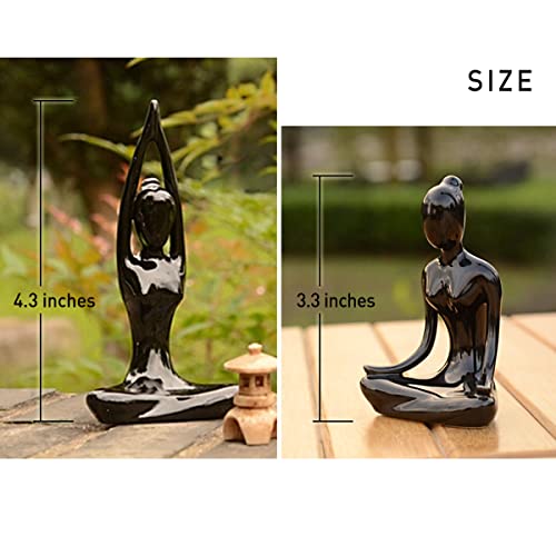 OwMell Lot of 4 Meditation Yoga Pose Statue Figurine Ceramic Yoga Figures - color: Black