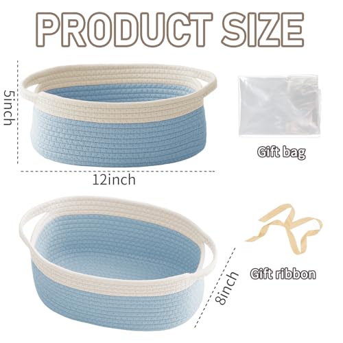 JMvicyroam Small Woven Basket, Empty Gift Basket, White&Blue/1 Pack - color: White&Blue, size: 1 Pack