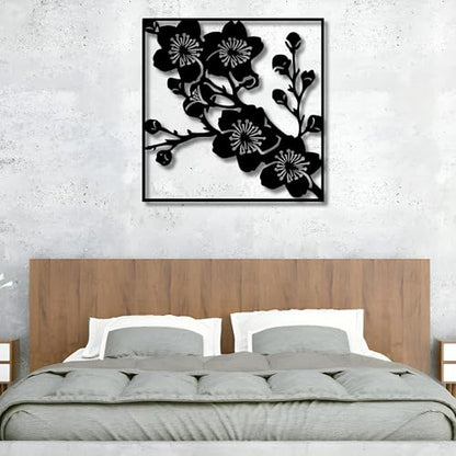 Metal Wall Decor | 17'' x 17'' x 0.05'' Spring Flowers Art Themed Wall Decorations | Handmade Indoor and Outdoor Wall Art (17'' x 17'', Spring Flowers, Black) - size: 17'' x 17'', style: Spring Flowers