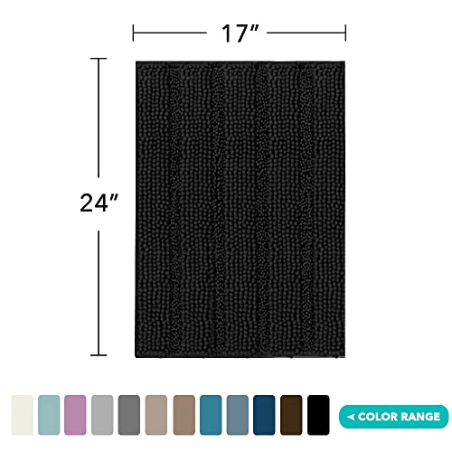 Turquoize Luxury Chenille Bath Rug for Bathroom Rugs Extra Absorbent Bath Mat Non Slip Microfiber Shower Rug for Bathroom Microfiber Shaggy Carpet Rug Size, 17"x 24", Black - color: Black, size: 17" x 24"