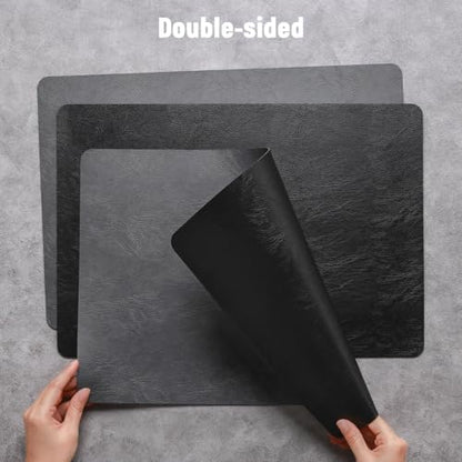 Vinyl Placemats Set of 4, Dual Sided Place Mats with Drink Coasters - color: Black/Dark Gray Two-tone, size: Set of 4
