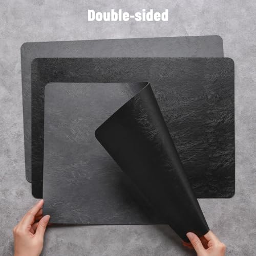 Vinyl Placemats Set of 4, Dual Sided Place Mats with Drink Coasters - color: Black/Dark Gray Two-tone, size: Set of 4