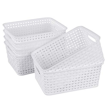 Sandmovie White Plastic Rattan Storage Baskets, 6 Packs - color: White